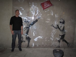 Banksy piece covered in protective plastic