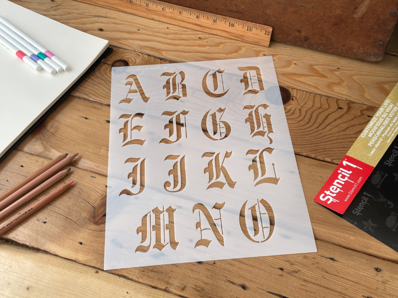 New 8 Pieces Old English Lettering Stencils Calligraphy Letter Stencils
