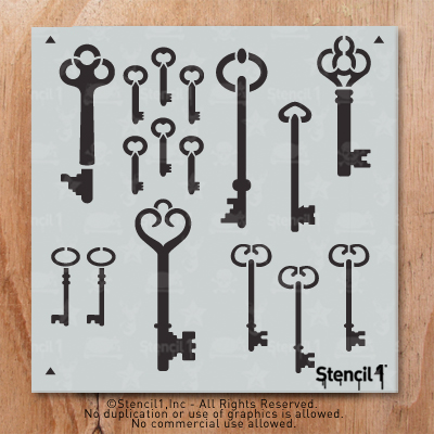 Skeleton Keys Repeat Stencil (11″x11″) | Stencil 1