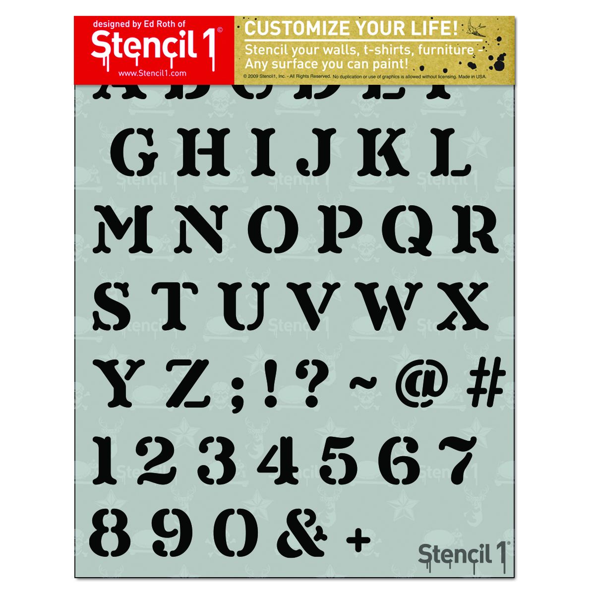 Small Script Alphabet and Numbers Wall Stencil -E138S by Designer Stencils